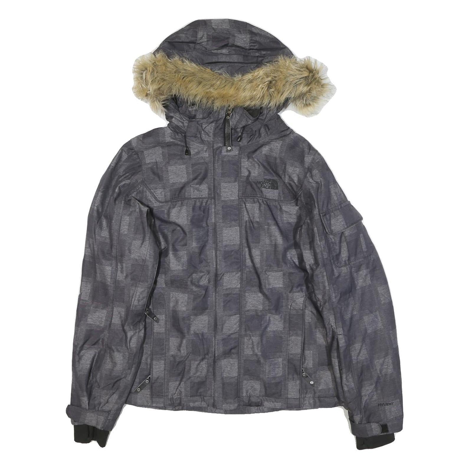 THE NORTH FACE Womens Grey Checked Hooded Jacket M Polyester Blend Zip Winter Refurbished - N/A refurbished available on Cerqular