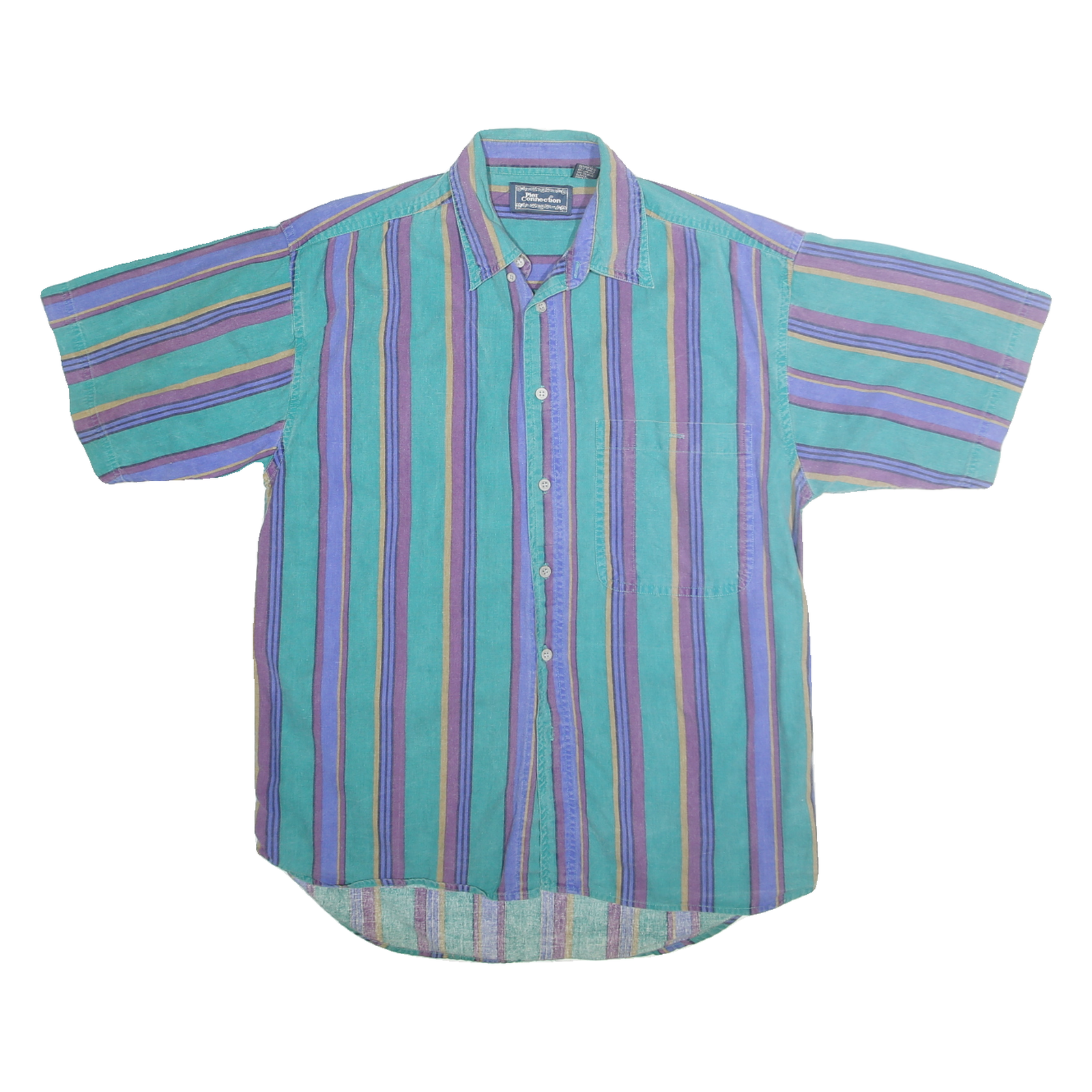 PIER CONNECTION Mens Green & Purple Cotton Stripe Shirt S Casual Button-Up Refurbished - N/A refurbished available on Cerqular