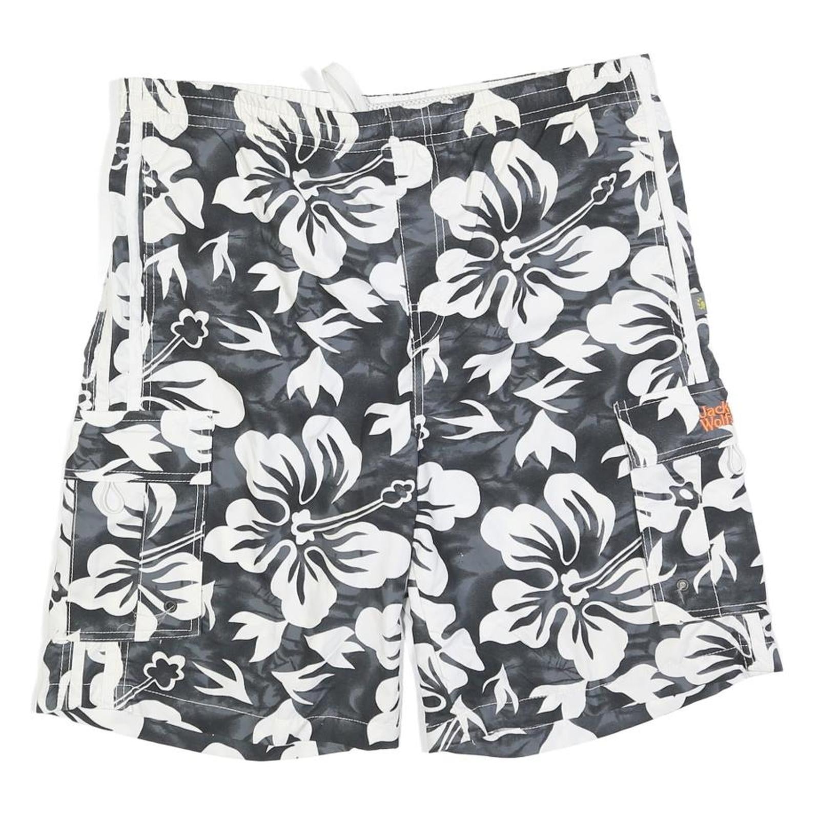 JACK WOLFSKIN Mens Cargo Shorts Black & White Floral L W36 Drawstring Relaxed Refurbished - N/A refurbished available on Cerqular