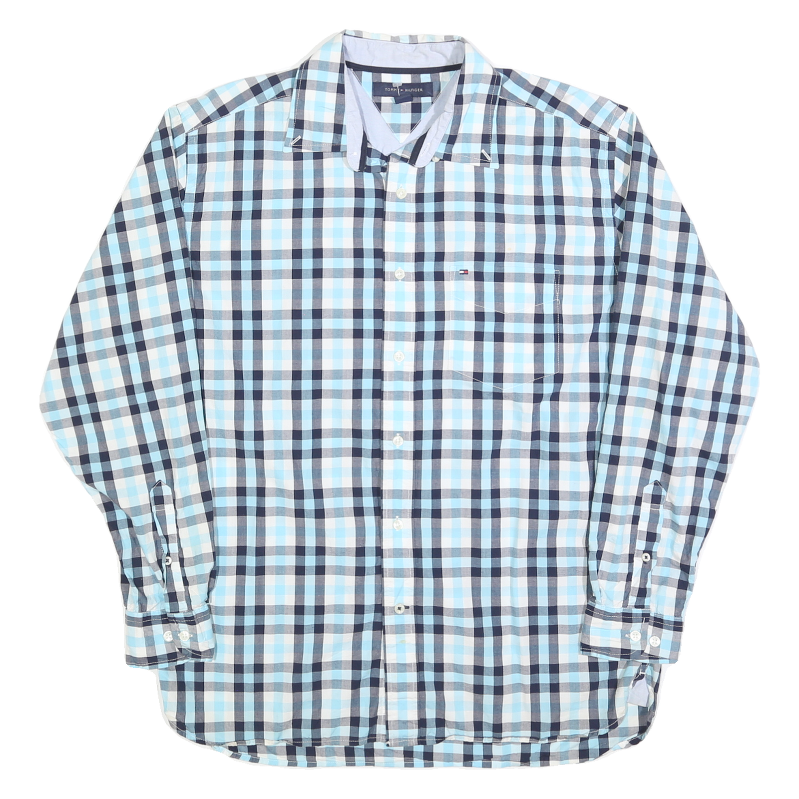 Buy TOMMY HILFIGER Mens Blue & White Check Shirt M Classic Cotton Blend Button Down Refurbished - $27.29 TOMMY HILFIGER Mens Blue & White Check Shirt M Classic Cotton Blend Button Down Refurbished - N/A refurbished available on Cerqular