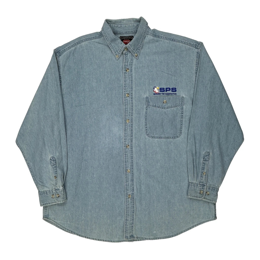 Sps Wrangler Denim Shirt - XL Light Wash Cotton Refurbished - Thrifted (note: this is a term often used to describe second- refurbished available on Cerqular