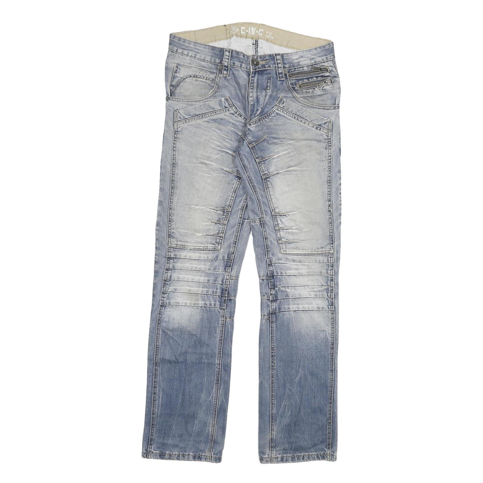 C INC Mens Regular Fit Blue Denim Jeans W33 L34 Zip Closure Distressed Refurbished - N/A refurbished available on Cerqular