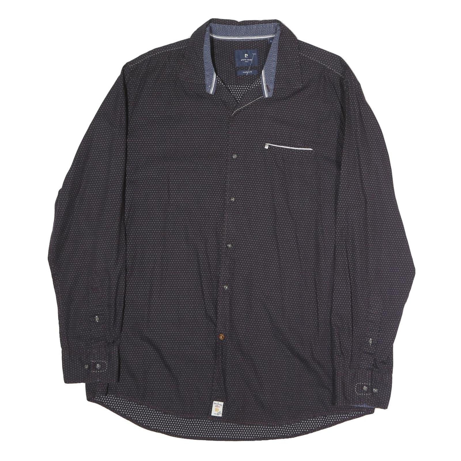PIERRE CARDIN Mens Black Patterned Shirt XL Cotton Long Sleeve Button Down Refurbished - N/A refurbished available on Cerqular