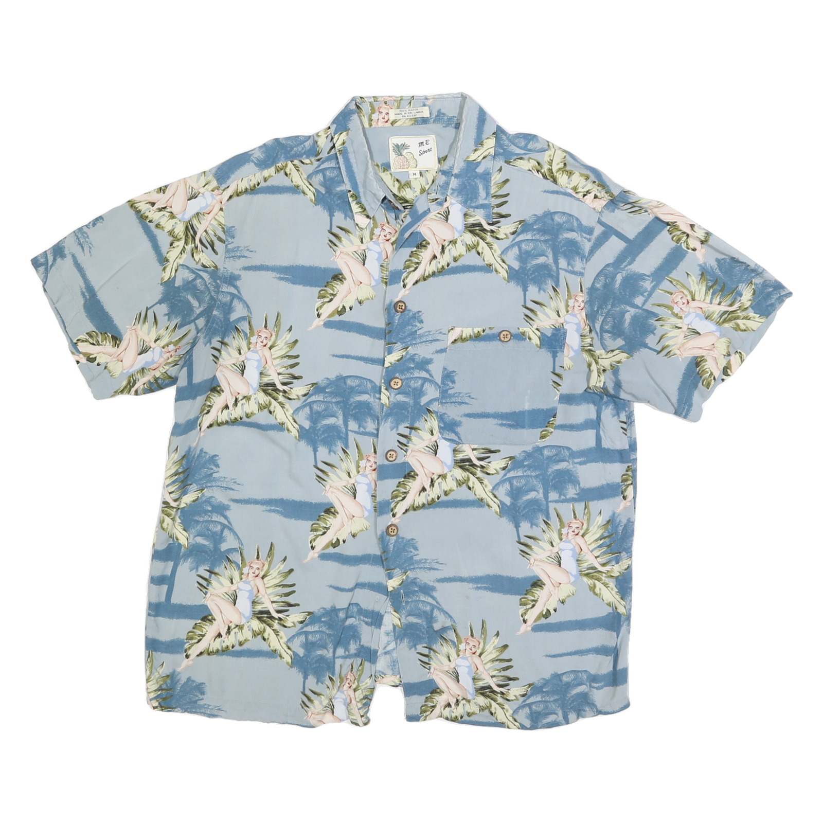 ME SPORT Mens Blue Rayon Hawaiian Shirt M Tropical Palm Print Summer Refurbished - N/A refurbished available on Cerqular