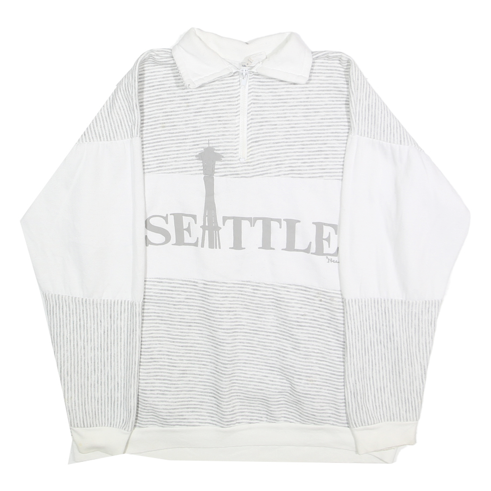 B&J Mens White Grey Striped Seattle Pullover Sweatshirt M Cotton Blend Half Zip Refurbished - N/A refurbished available on Cerqular