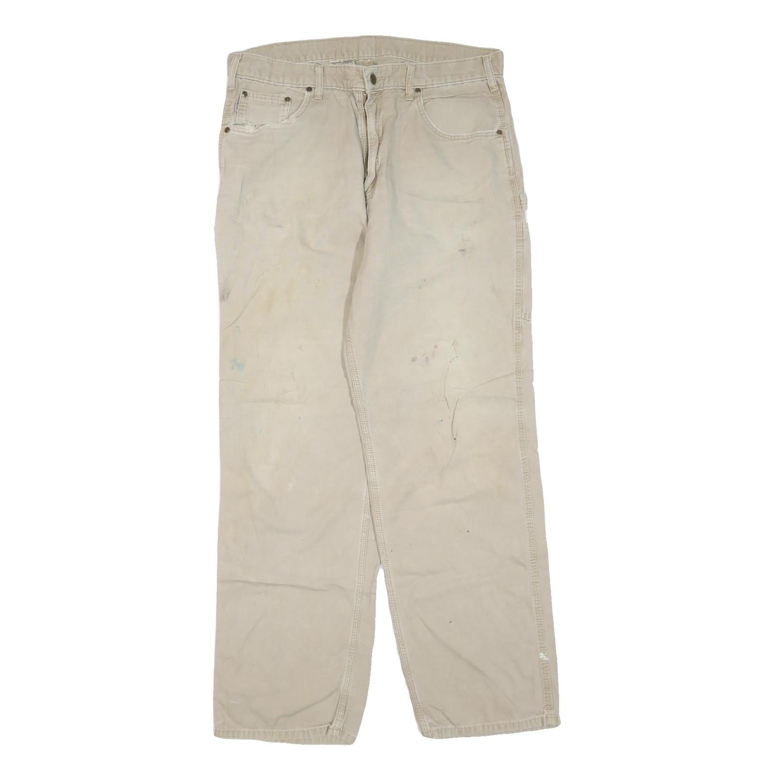 CARHARTT Mens Regular Beige Cotton Blend Zip Trousers W38 L36 Workwear Durable Refurbished - N/A refurbished available on Cerqular