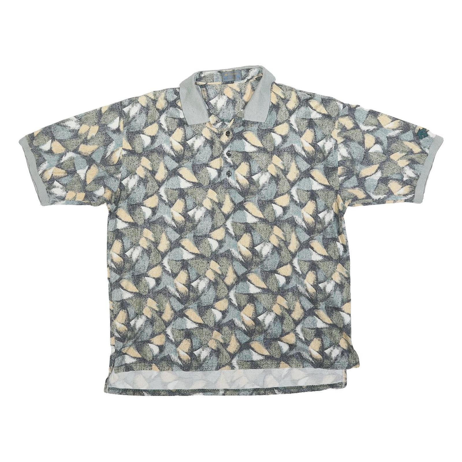 DESCENTE Mens Grey & Beige Abstract Print Short Sleeve Polo Shirt M Cotton Blend Refurbished - N/A refurbished available on Cerqular