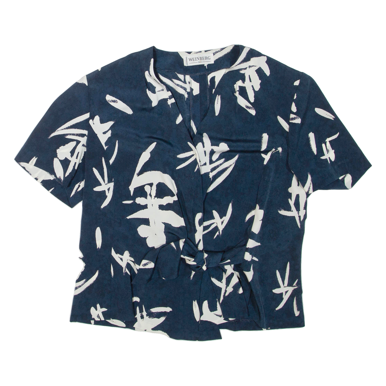 WEINBERG PARIS Womens Printed Blouse Blue V-Neck M Refurbished - N/A refurbished available on Cerqular