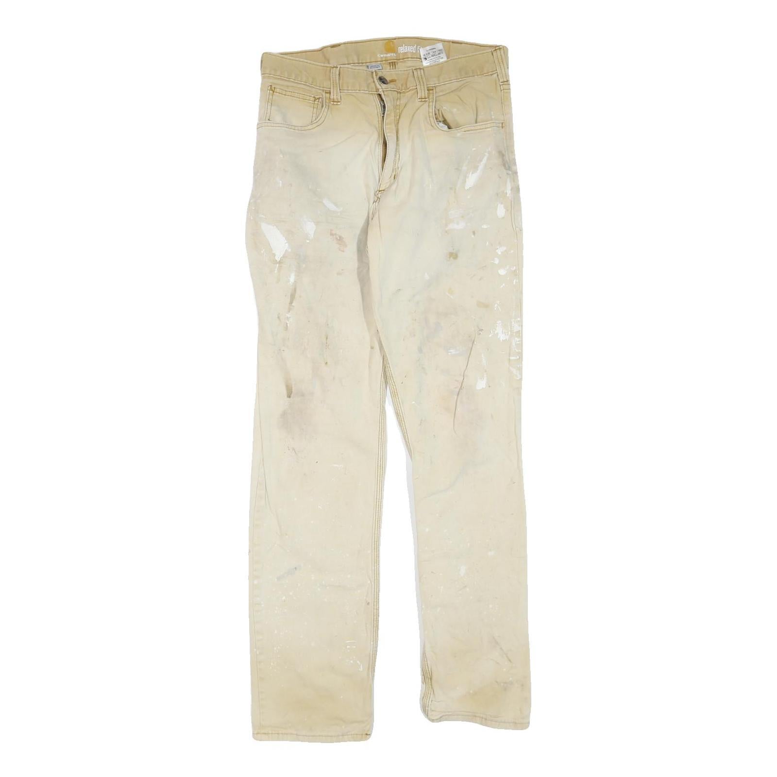 CARHARTT Mens Cotton Blend Beige Regular Fit Straight Leg Trousers W32 L34 Refurbished - N/A refurbished available on Cerqular