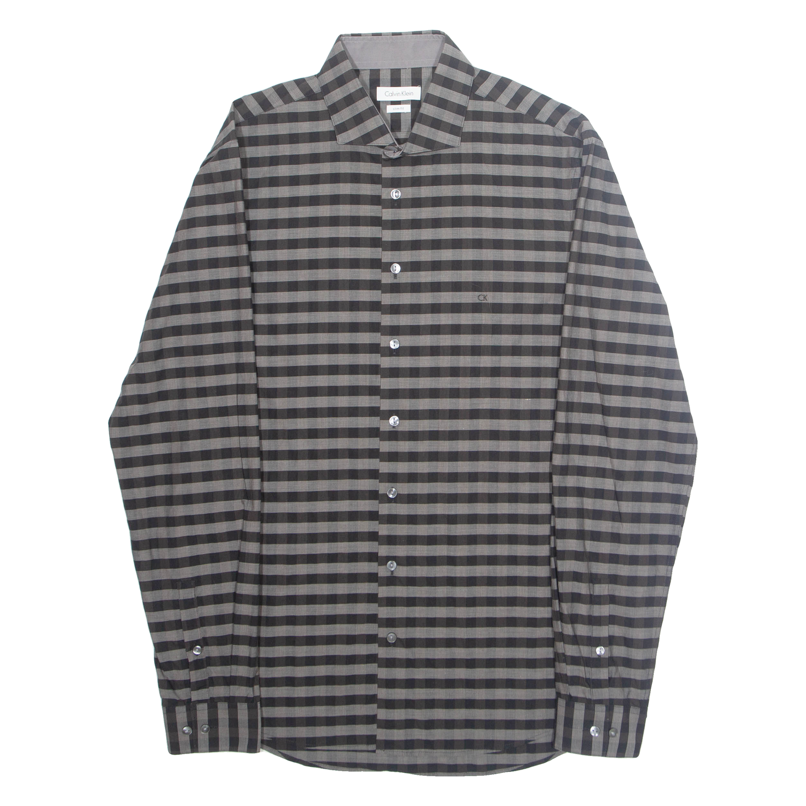 CALVIN KLEIN Slim Fit Mens Shirt Grey Check Long Sleeve L Refurbished - N/A refurbished available on Cerqular