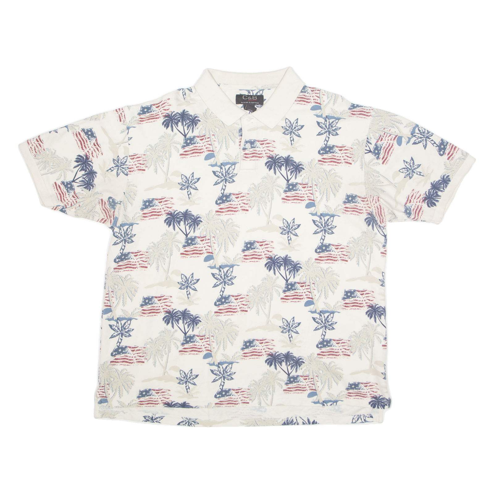 CROFT & BARROW USA Mens Polo Shirt Cream 90s Crazy Pattern XL Refurbished - N/A refurbished available on Cerqular