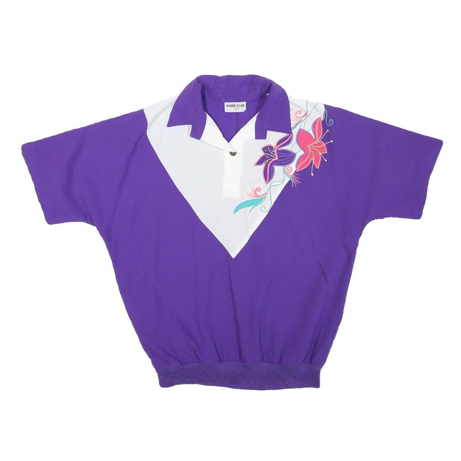 BONNIE BLAIR Womens Purple & White Printed Polo Shirt Short Sleeve Collared M Refurbished - N/A refurbished available on Cerqular