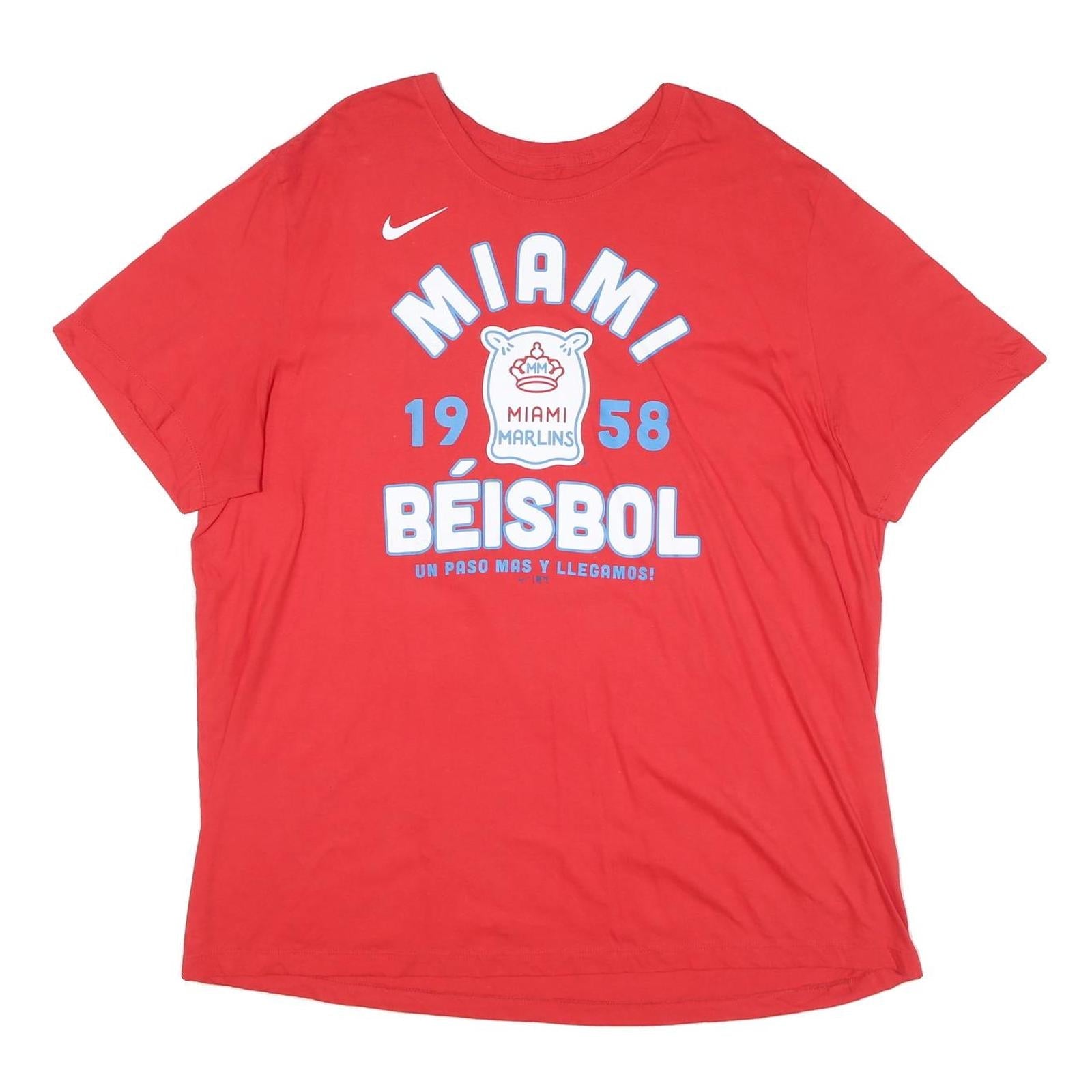 NIKE Mens Red Miami Marlins Graphic T-Shirt 2XL Short Sleeve Crew Neck Baseball Refurbished - N/A refurbished available on Cerqular