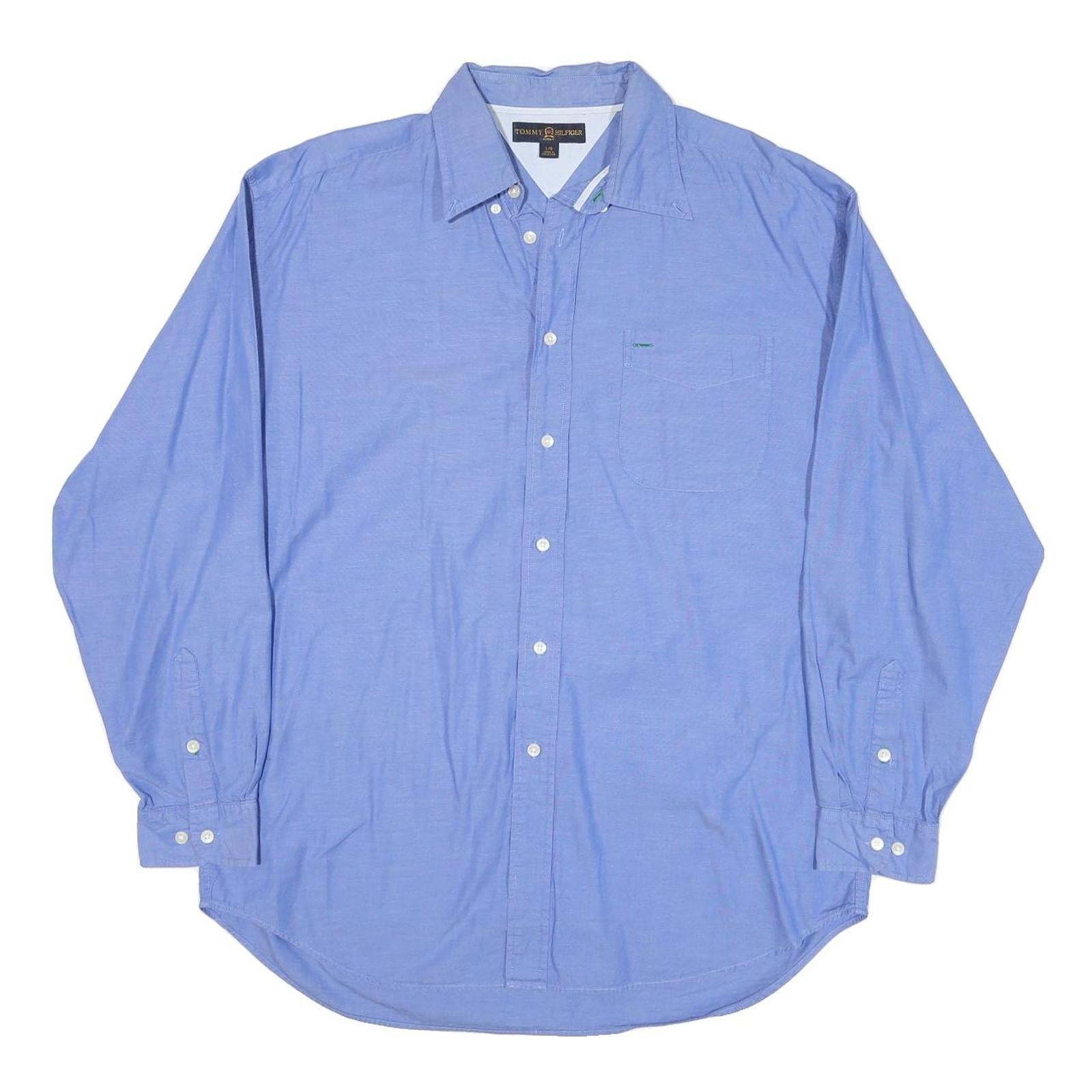 TOMMY HILFIGER Mens Blue Regular Fit Cotton Blend Shirt L Casual Long Sleeve Refurbished - N/A refurbished available on Cerqular