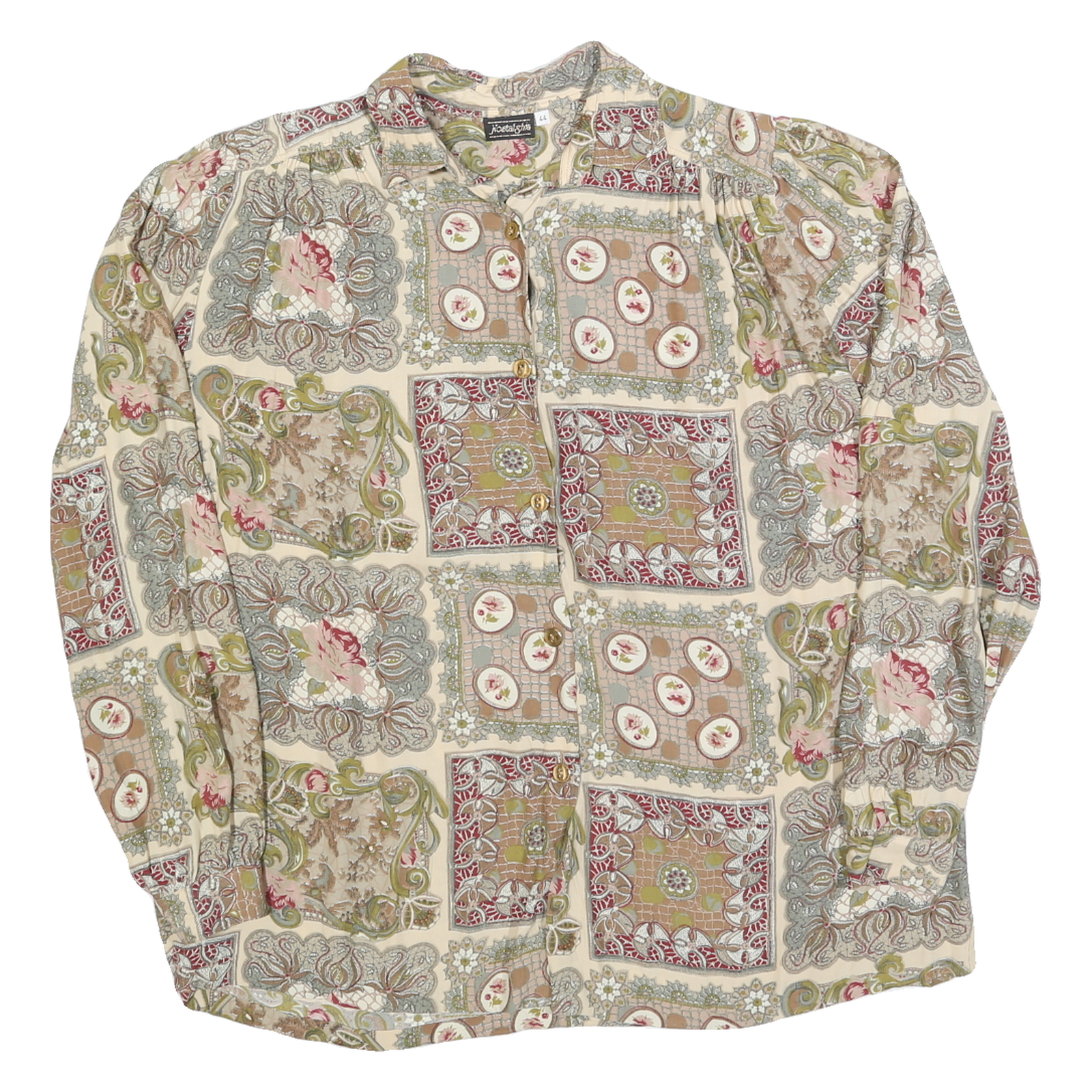 Buy NOSTOLGIA Womens Cream Patchwork Print Shirt Long Sleeve Button Neck L Refurbished - $15.59 NOSTOLGIA Womens Cream Patchwork Print Shirt Long Sleeve Button Neck L Refurbished - N/A refurbished available on Cerqular