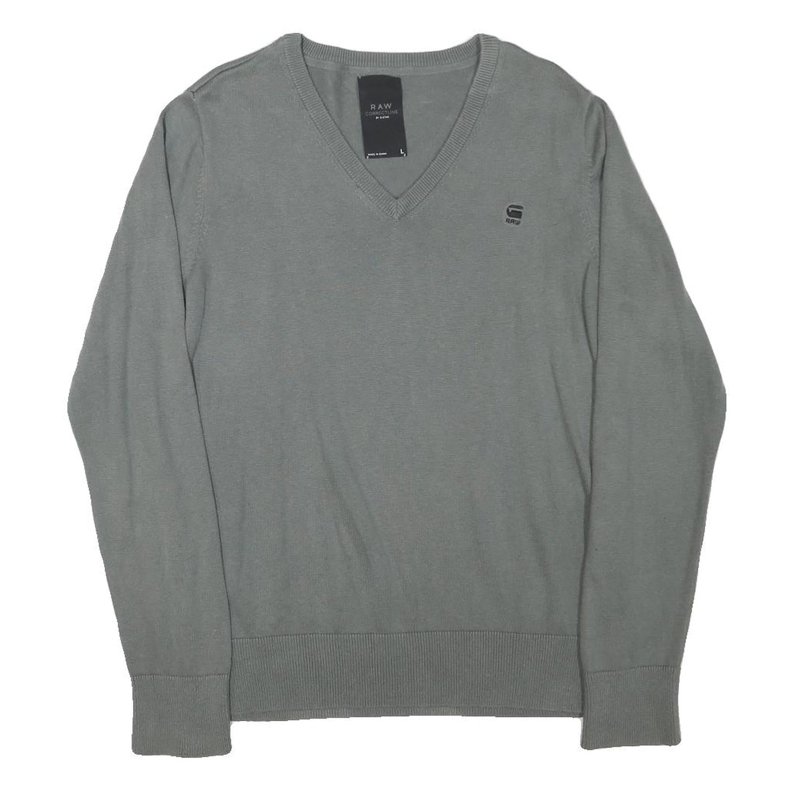 G-STAR Mens Grey Plain V-Neck Basic Knit L Cotton Blend Jumper Casual Essential Refurbished - N/A refurbished available on Cerqular