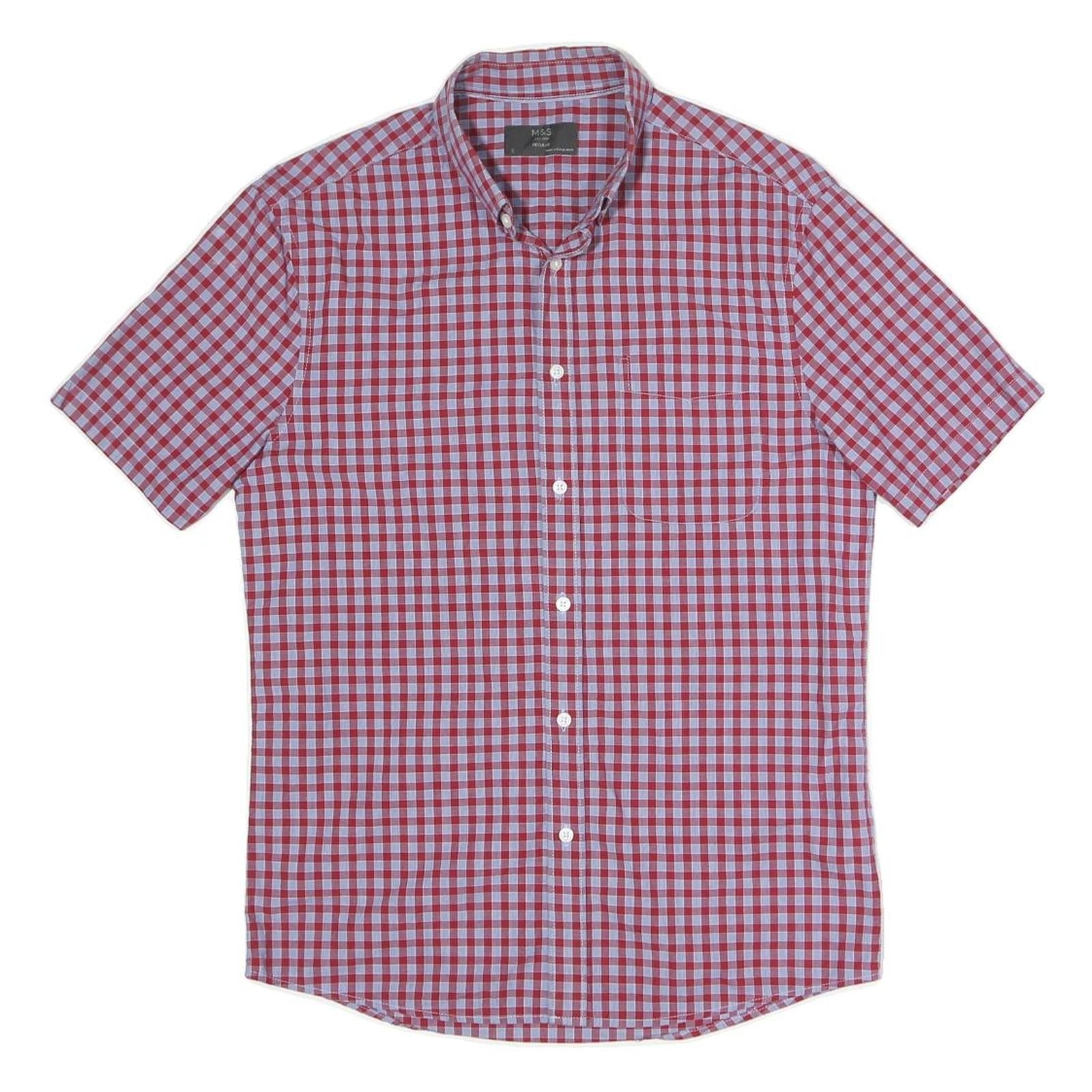 MARKS&SPENCERS Mens Red & Blue Check Shirt S Button Down Collar Short Sleeve Refurbished - N/A refurbished available on Cerqular