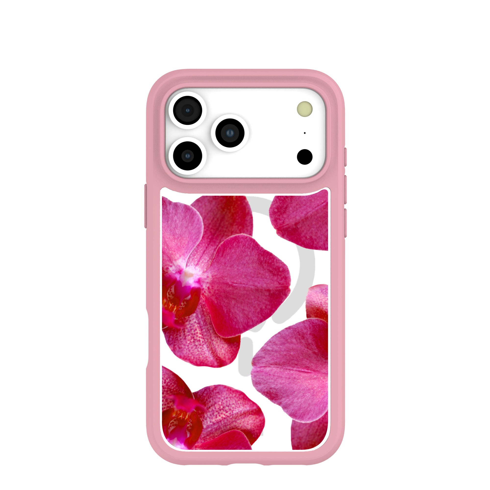 Clear Pink Orchids iPhone 17 Pro Max Case With Petal Pink Ridge (MagSafe included) Refurbished - Pela Case refurbished available on Cerqular