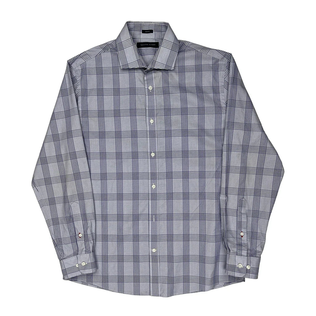 Tommy Hilfiger Checked Shirt - Medium Blue Cotton Refurbished - Thrifted (note: this is a term often used to describe second- refurbished available on Cerqular