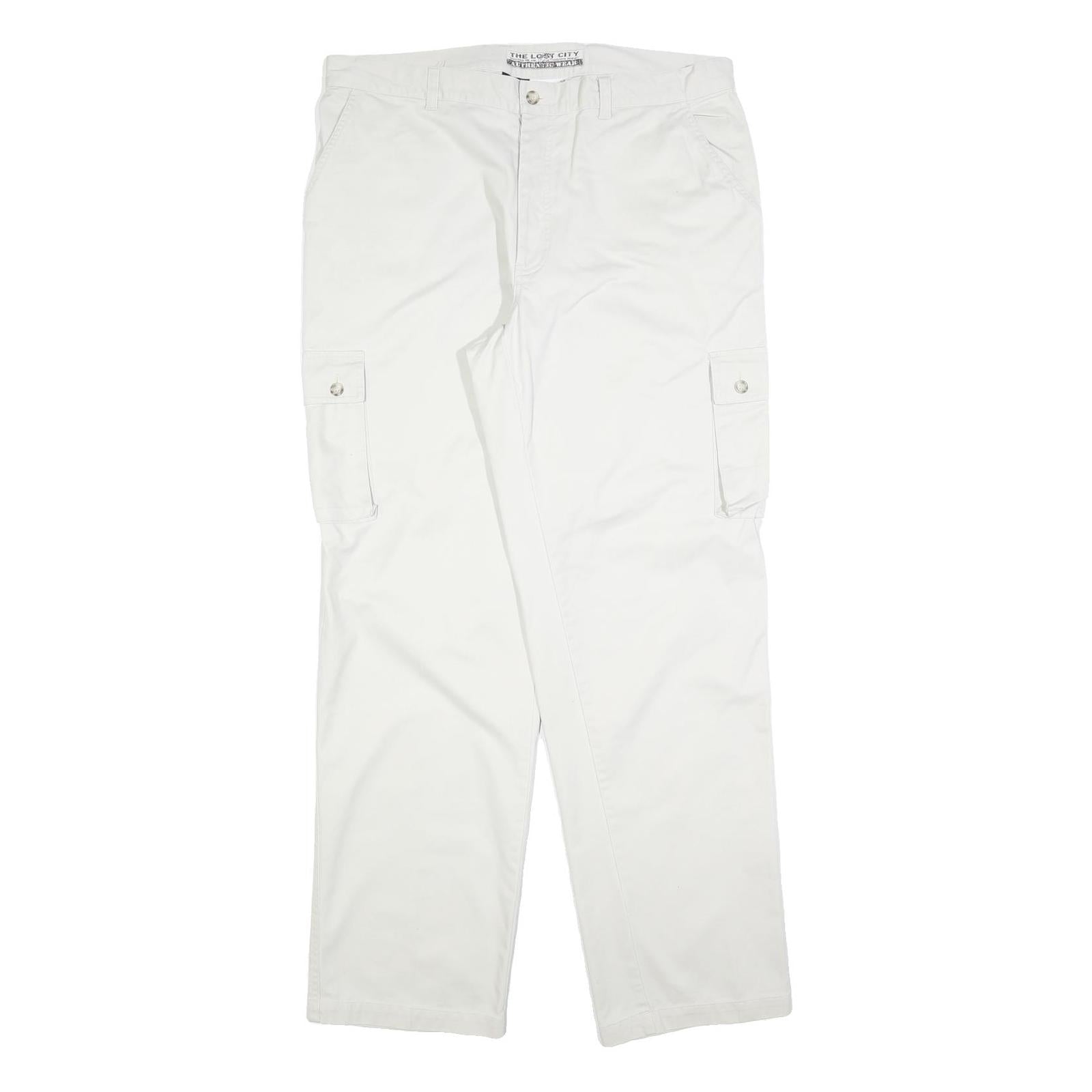 THE LOST CITY Mens Cotton Blend White Regular Fit Cargo Trousers W38 L34 Zip Refurbished - N/A refurbished available on Cerqular
