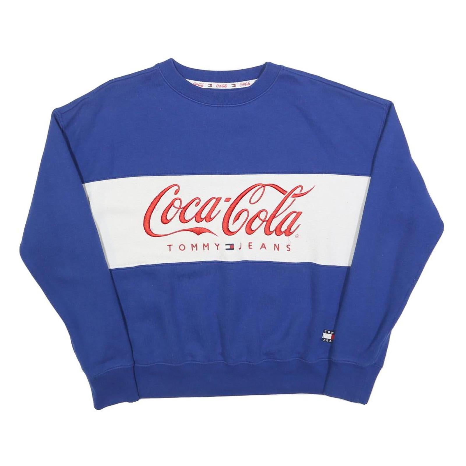 TOMMY JEANS Mens Blue & White Coca-Cola Crew Neck S Sweatshirt Embroidered Logo Refurbished - N/A refurbished available on Cerqular