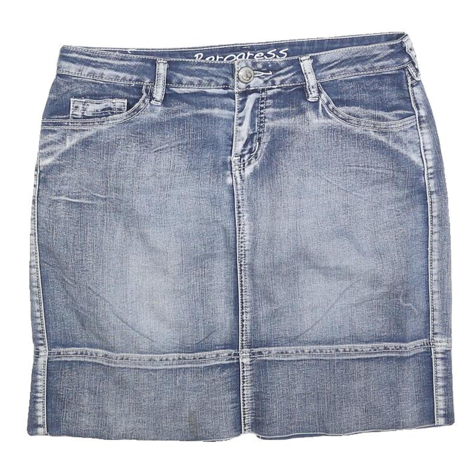 PROGRESS Womens Blue Denim Mini Cotton Blend Skirt M Casual Pocketed Refurbished - N/A refurbished available on Cerqular