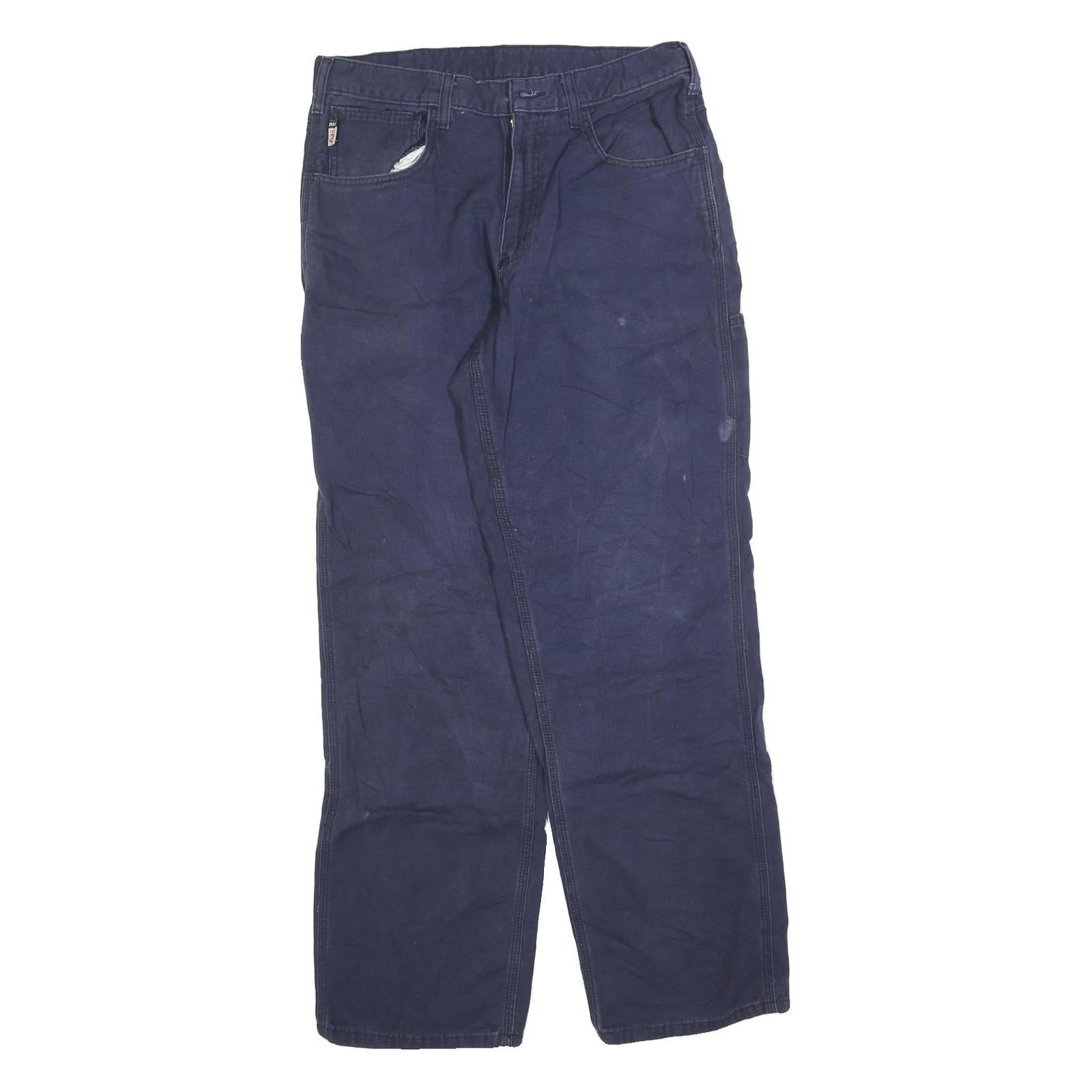 CARHARTT Mens Cotton Blend Navy Regular Fit Straight Leg Trousers W34 L34 Refurbished - N/A refurbished available on Cerqular