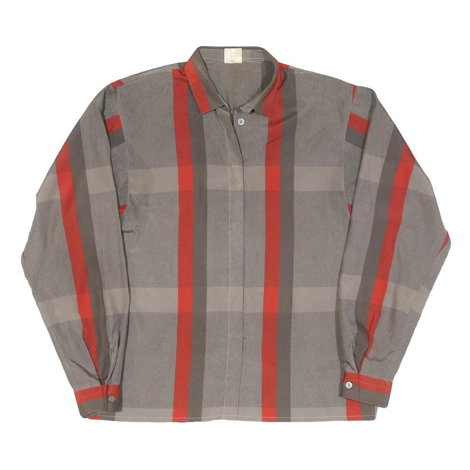 Womens Grey & Red Striped Shirt Long Sleeve Collared M Polyester Blend Classic Refurbished - N/A refurbished available on Cerqular