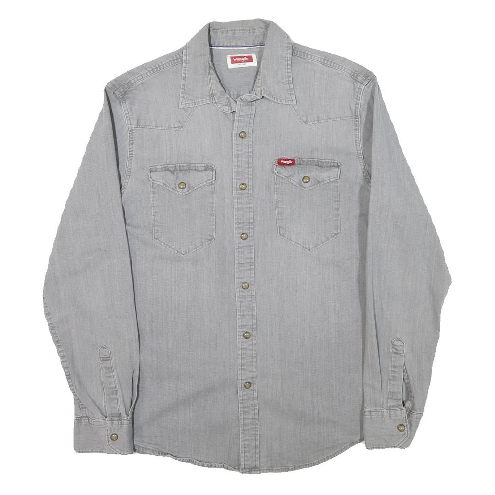 WRANGLER Mens Grey Shirt M Cotton Blend Casual Button-Up Classic Western Refurbished - N/A refurbished available on Cerqular
