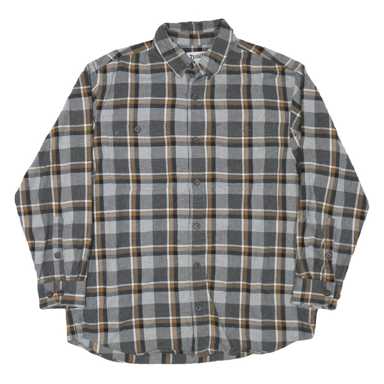 DULUTH Mens Grey & Brown Checked Cotton Blend Shirt L Button Down Casual Long Refurbished - N/A refurbished available on Cerqular