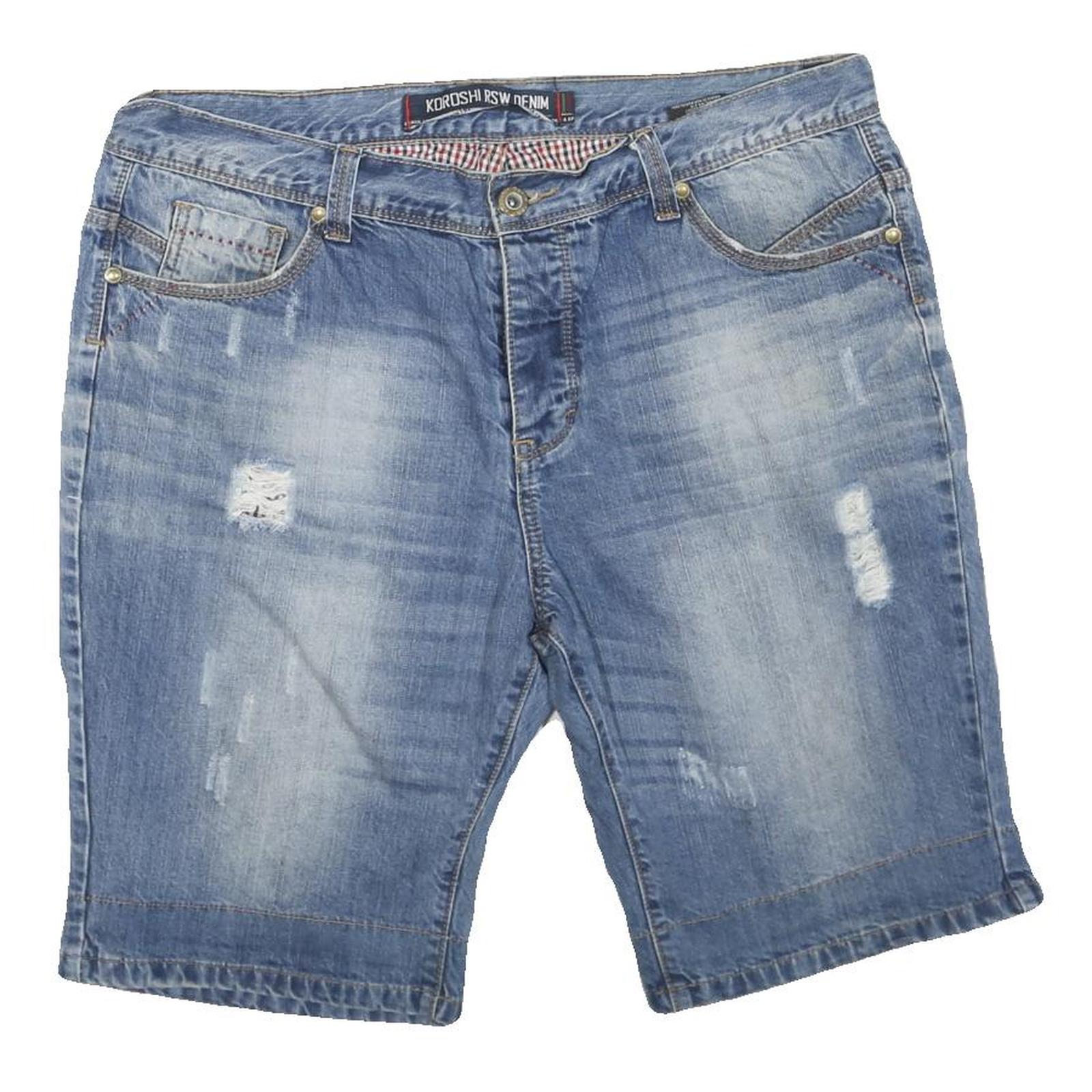 KOROSHI DENIM Mens Shorts Blue XL W38 Distressed Casual Cotton Blend Relaxed Fit Refurbished - N/A refurbished available on Cerqular