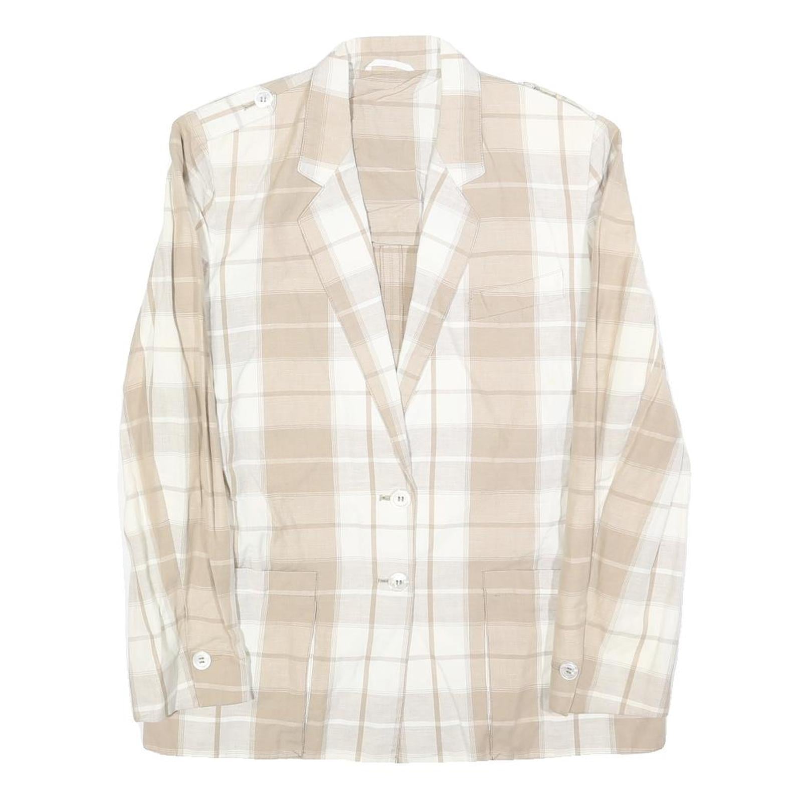 QUEISSER Womens Beige & White Checked Linen Blend Button Jacket S Classic Fit Refurbished - N/A refurbished available on Cerqular
