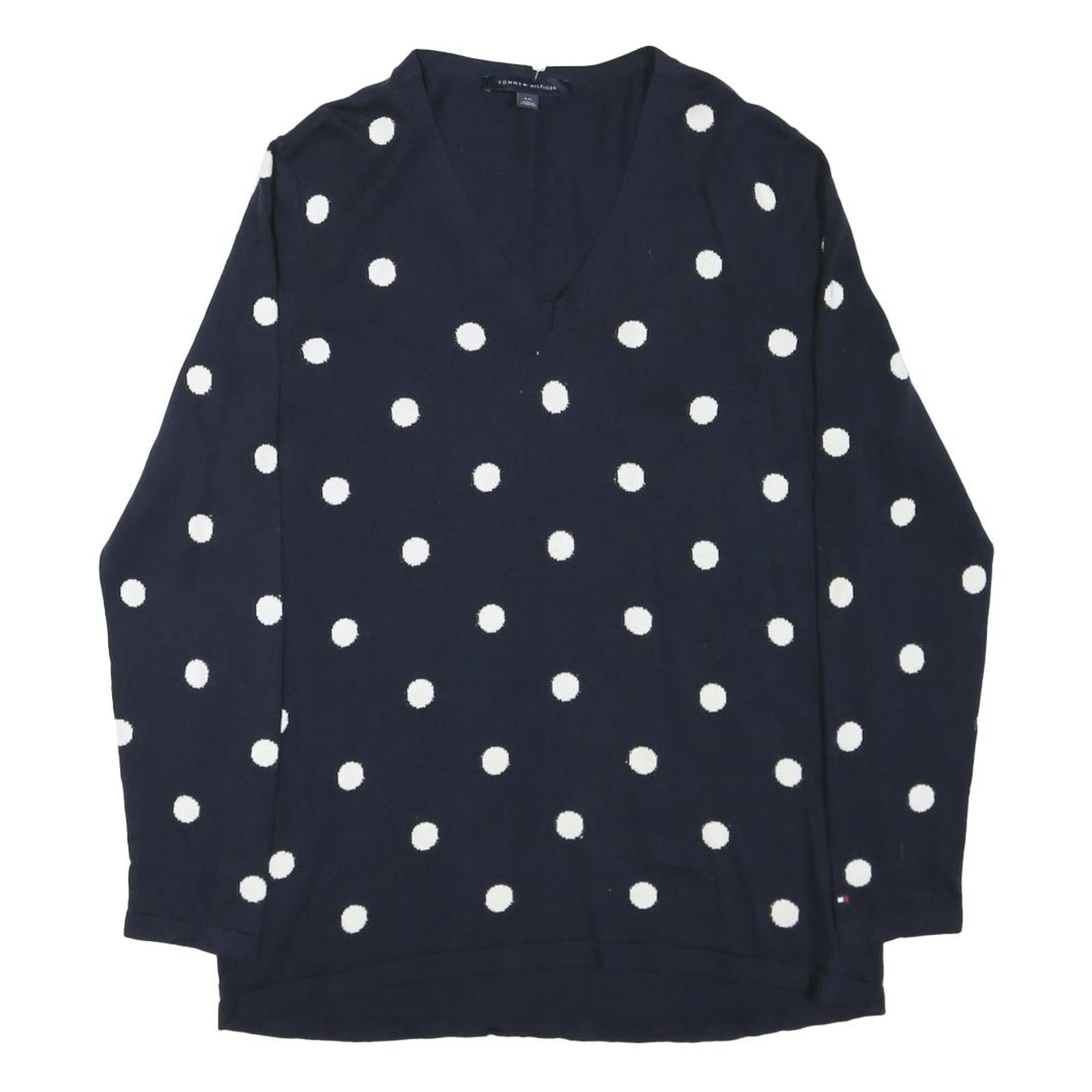 TOMMY HILFIGER Womens Navy & White Polka Dot Patterned V-Neck Cotton Blend Refurbished - N/A refurbished available on Cerqular