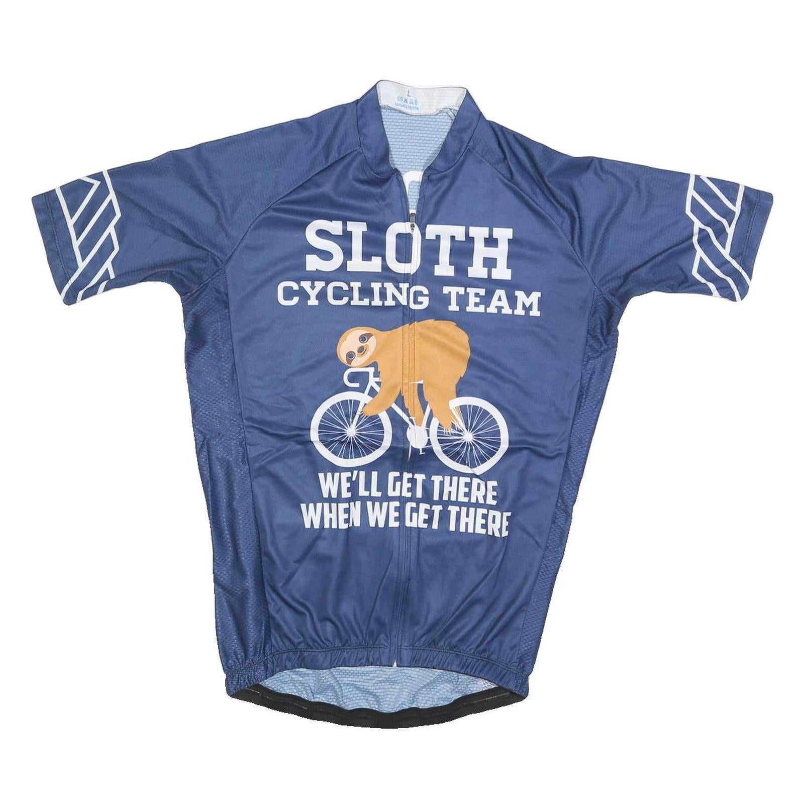 Mens Blue Sloth Cycling Team Graphic T-Shirt L Short Sleeve Zip Neck Refurbished - N/A refurbished available on Cerqular