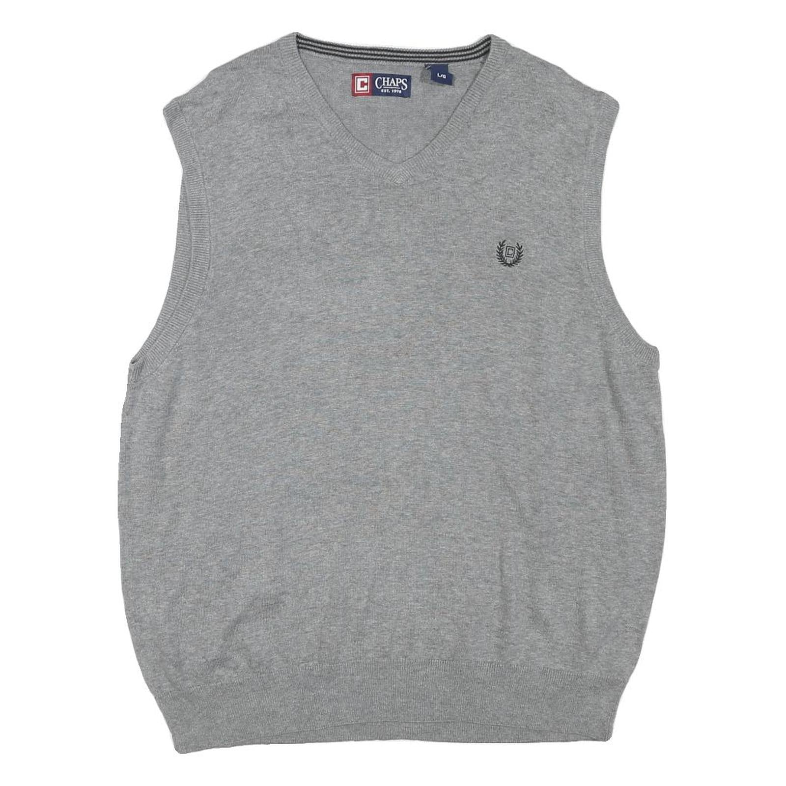 CHAPS Mens Grey Plain Cotton Blend Jumper V-Neck Basic Knit L Sleeveless Vest Refurbished - N/A refurbished available on Cerqular