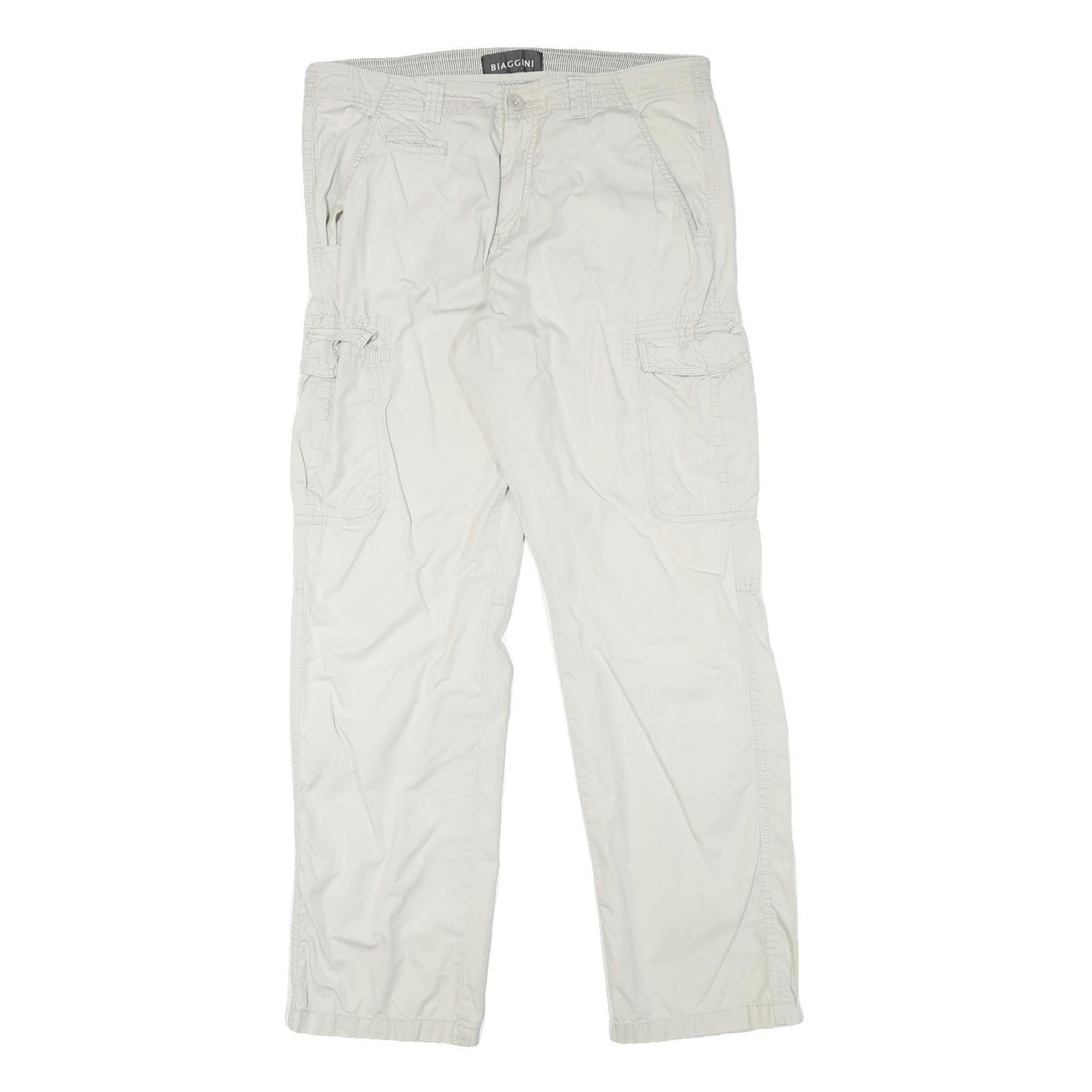 BIAGGINI Mens Cotton Blend White Regular Fit Cargo Trousers W33 L31 Casual Zip Refurbished - N/A refurbished available on Cerqular