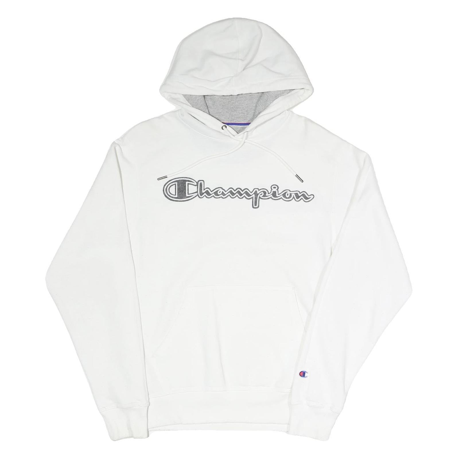 CHAMPION Mens White Cotton Blend Pullover Hoodie S Logo Script Chest Refurbished - N/A refurbished available on Cerqular