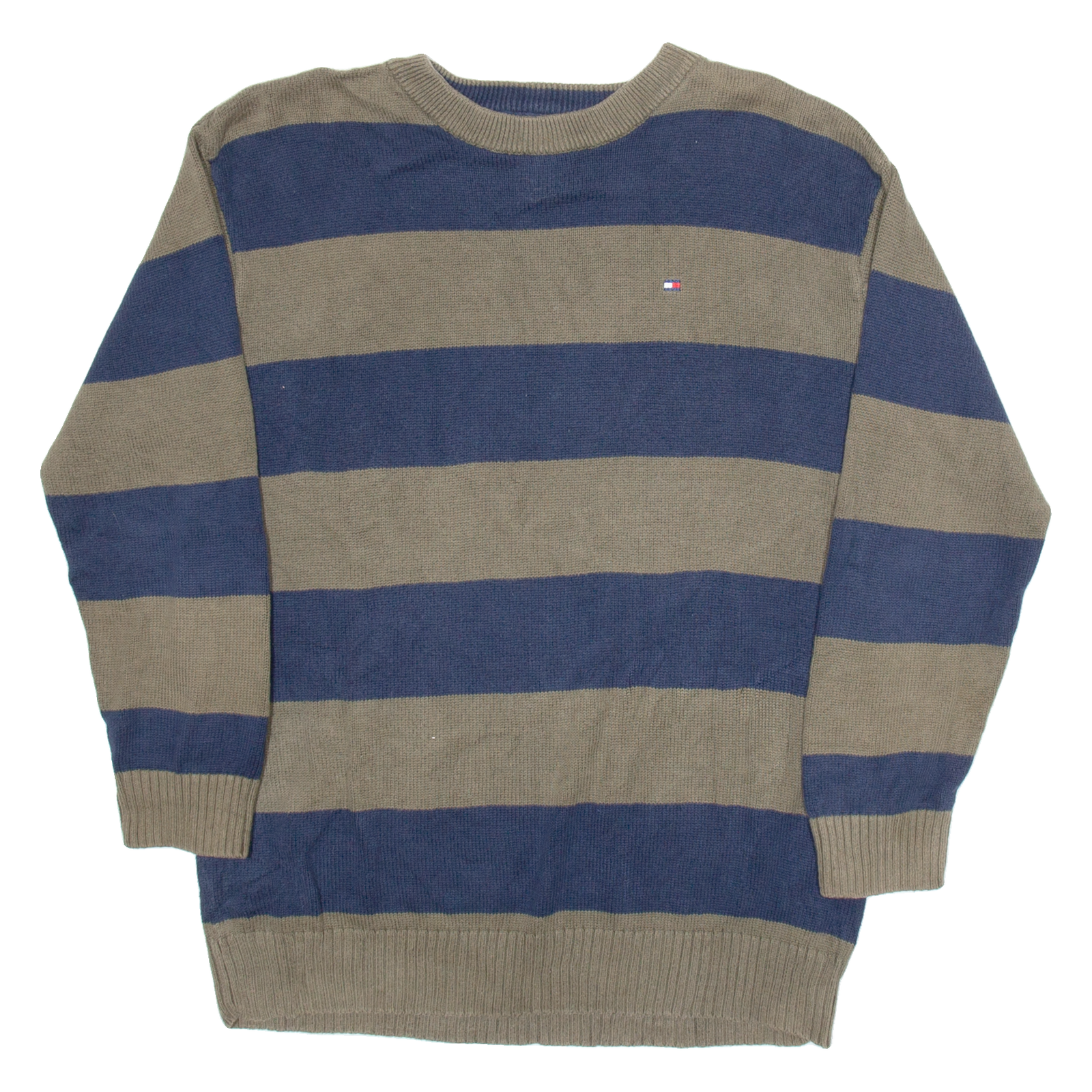 TOMMY HILFIGER Mens Patterned Jumper Blue Striped Tight Knit XL Refurbished - N/A refurbished available on Cerqular
