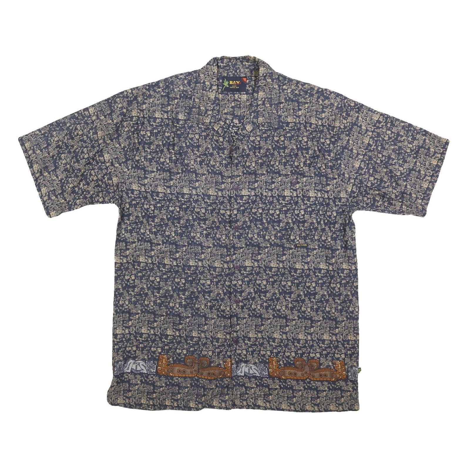 BAY CREEK Mens Blue Patterned Cotton Blend Shirt L Casual Summer Hawaiian Style Refurbished - N/A refurbished available on Cerqular