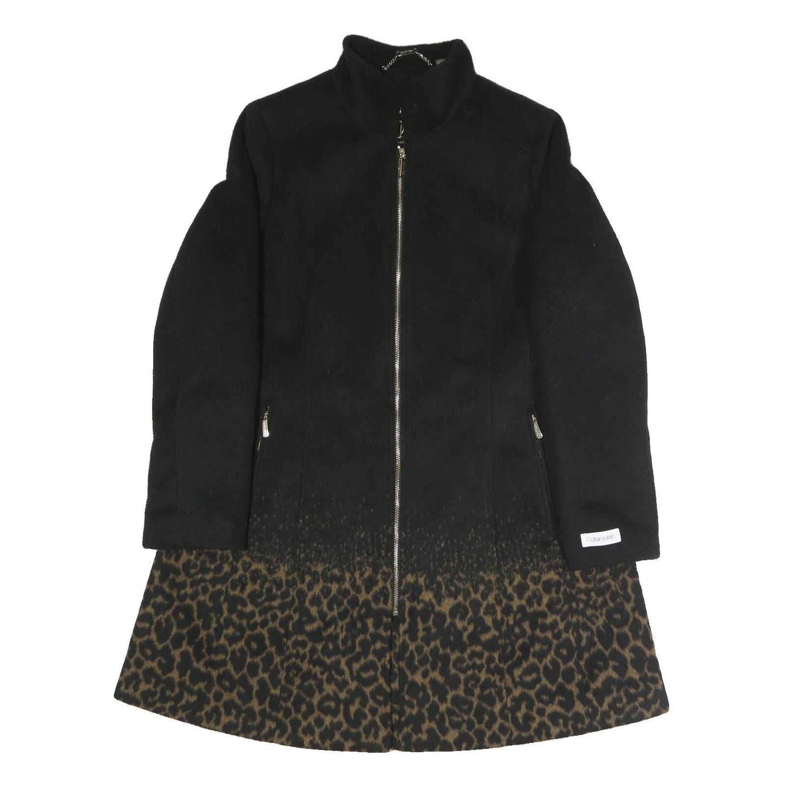 CALVIN KLEIN Womens Black & Brown Leopard Print Zip Jacket L Polyester Blend Refurbished - N/A refurbished available on Cerqular