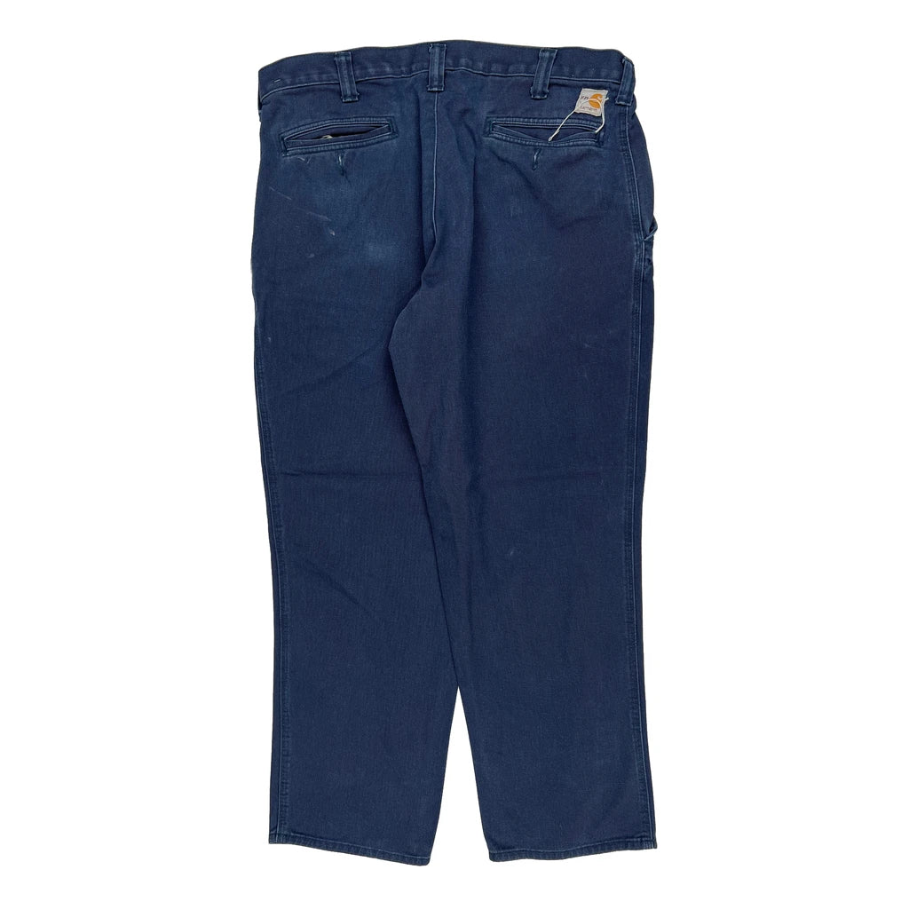 Carhartt Carpenter Trousers - 36W 30L Blue Cotton Blend Refurbished - Thrifted (note: this is a term often used to describe second- refurbished available on Cerqular