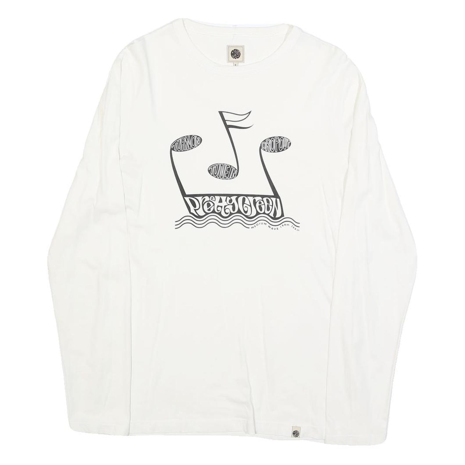 PRETTY GREEN Mens White Long Sleeve Crew Neck Graphic T-Shirt S Cotton Blend Refurbished - N/A refurbished available on Cerqular