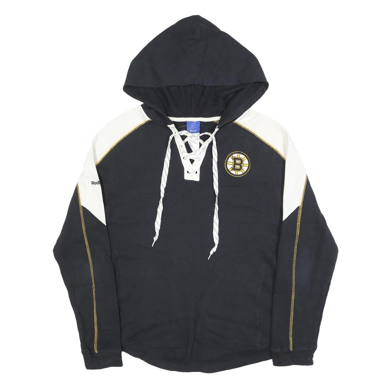 REEBOK Womens Black & White Bruins Hoodie M Lace Up Cotton Blend Refurbished - N/A refurbished available on Cerqular