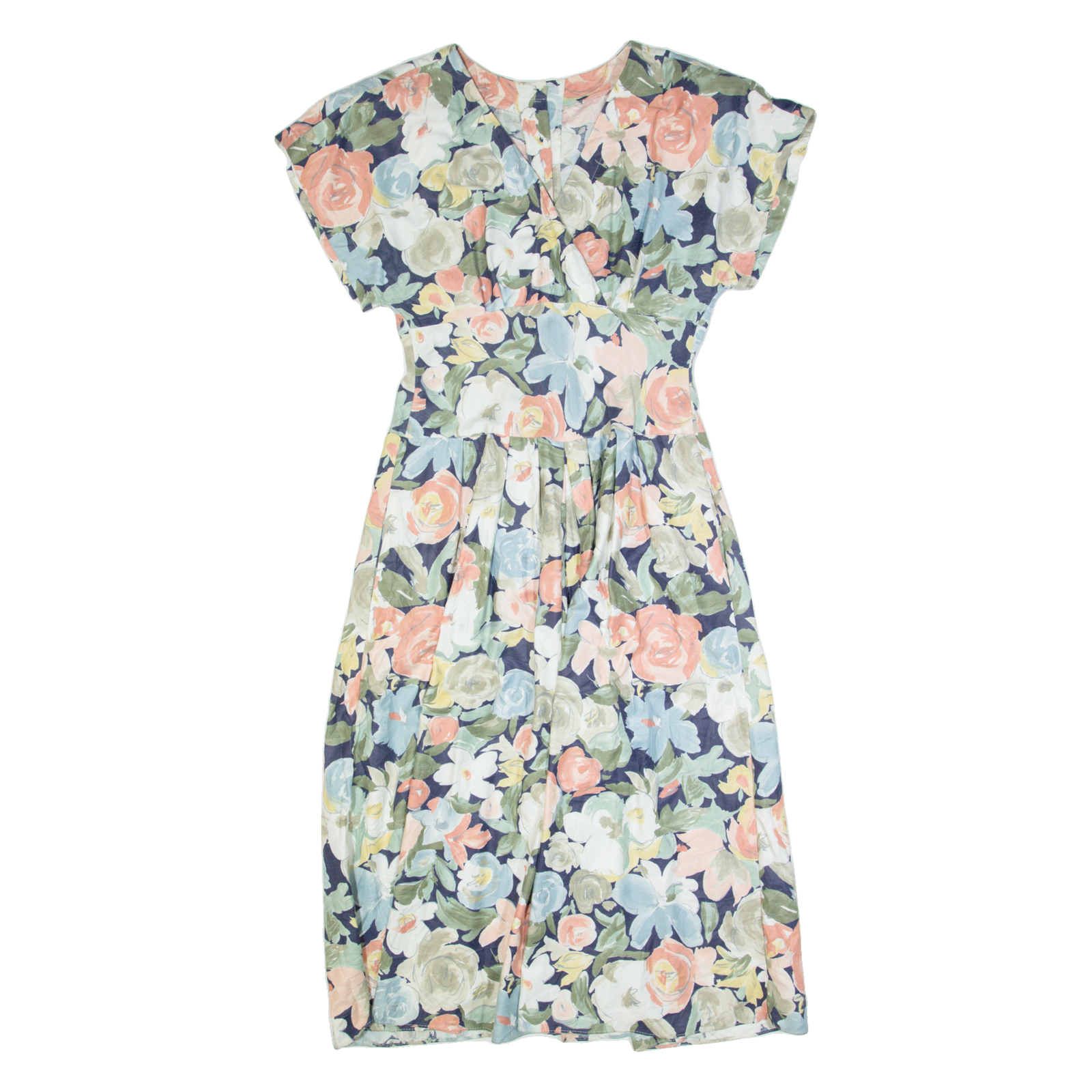 REO Womens A-Line Dress Black 90s Floral Short Sleeve Long M Refurbished - N/A refurbished available on Cerqular