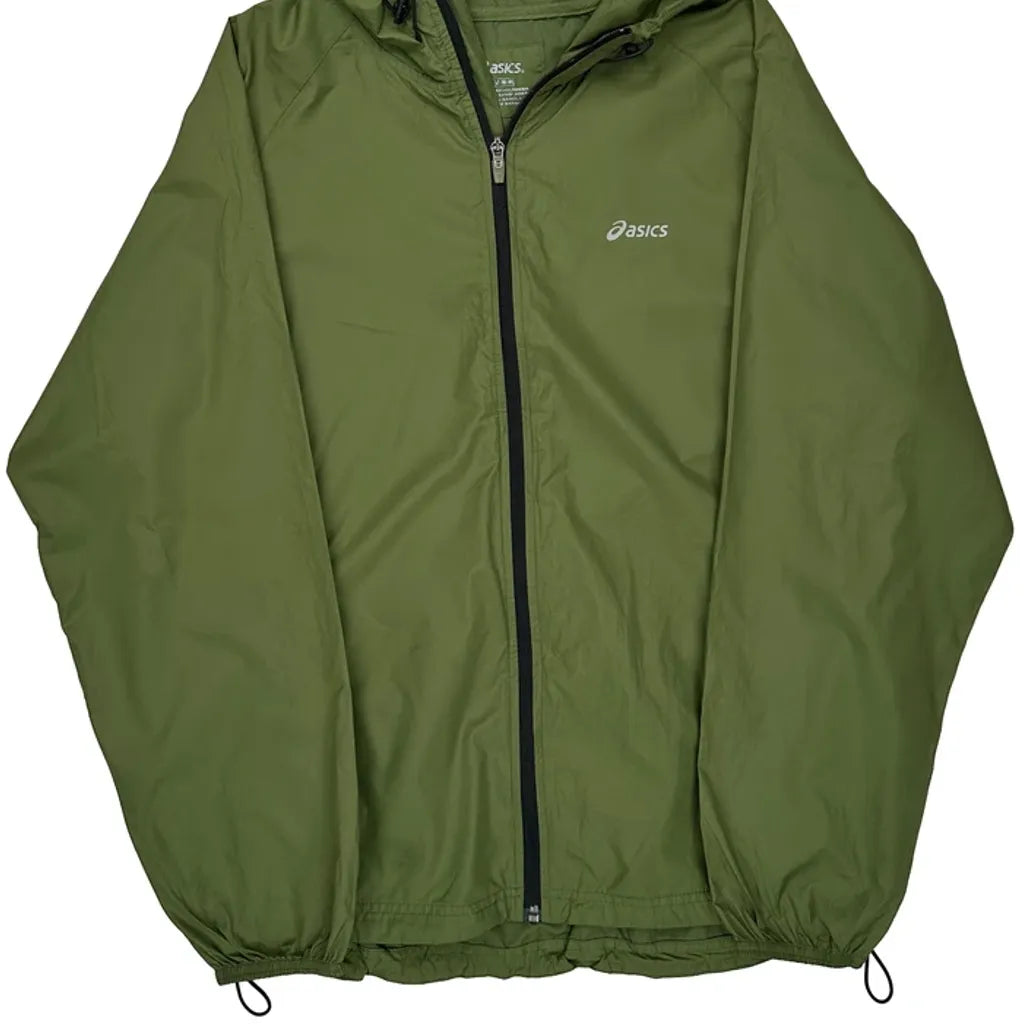 Asics Windbreaker - Medium Green Polyester Refurbished - Thrifted (note: this is a term often used to describe second- refurbished available on Cerqular