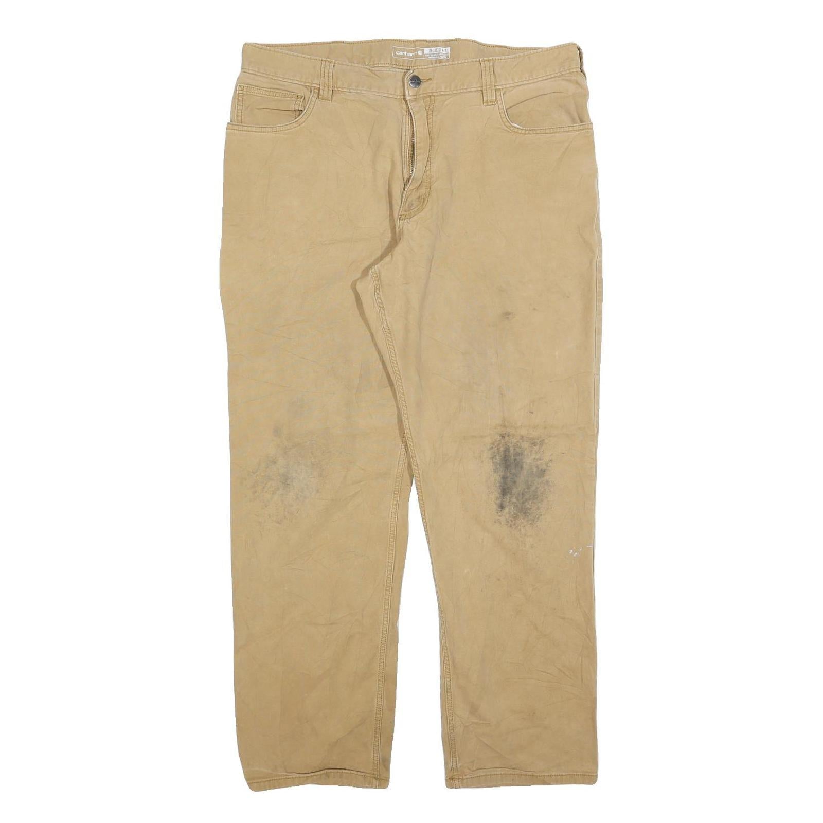 CARHARTT Mens Cotton Blend Beige Relaxed Straight Trousers W38 L29 Workwear Zip Refurbished - N/A refurbished available on Cerqular