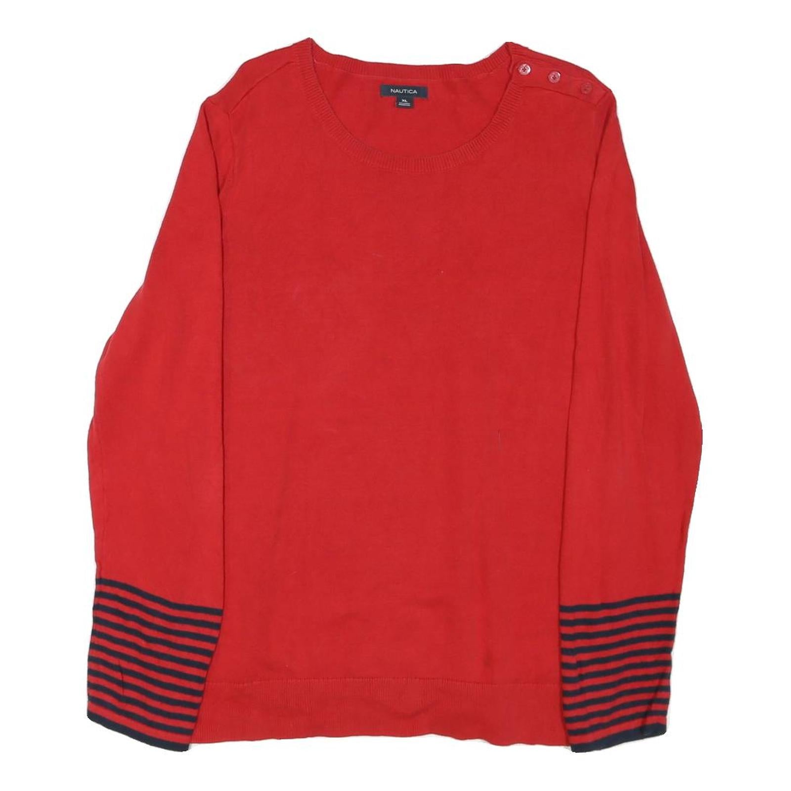 NAUTICA Womens Red & Navy Plain Pullover Cotton Blend Jumper XL Button Detail Refurbished - N/A refurbished available on Cerqular