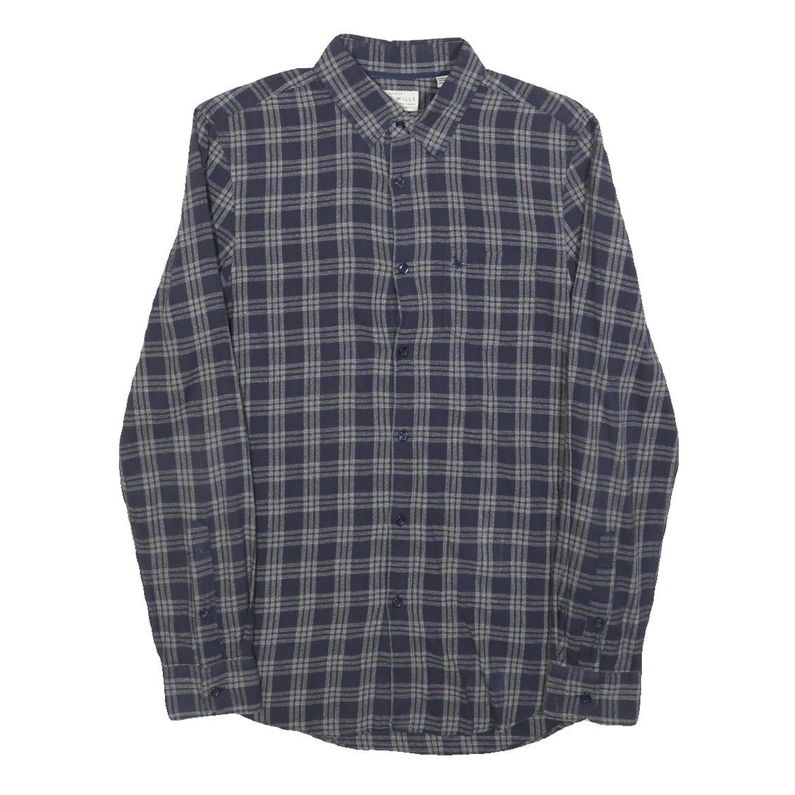JACK WILLS Mens Blue Grey Checked Shirt XS Cotton Blend Long Sleeve Button Refurbished - N/A refurbished available on Cerqular