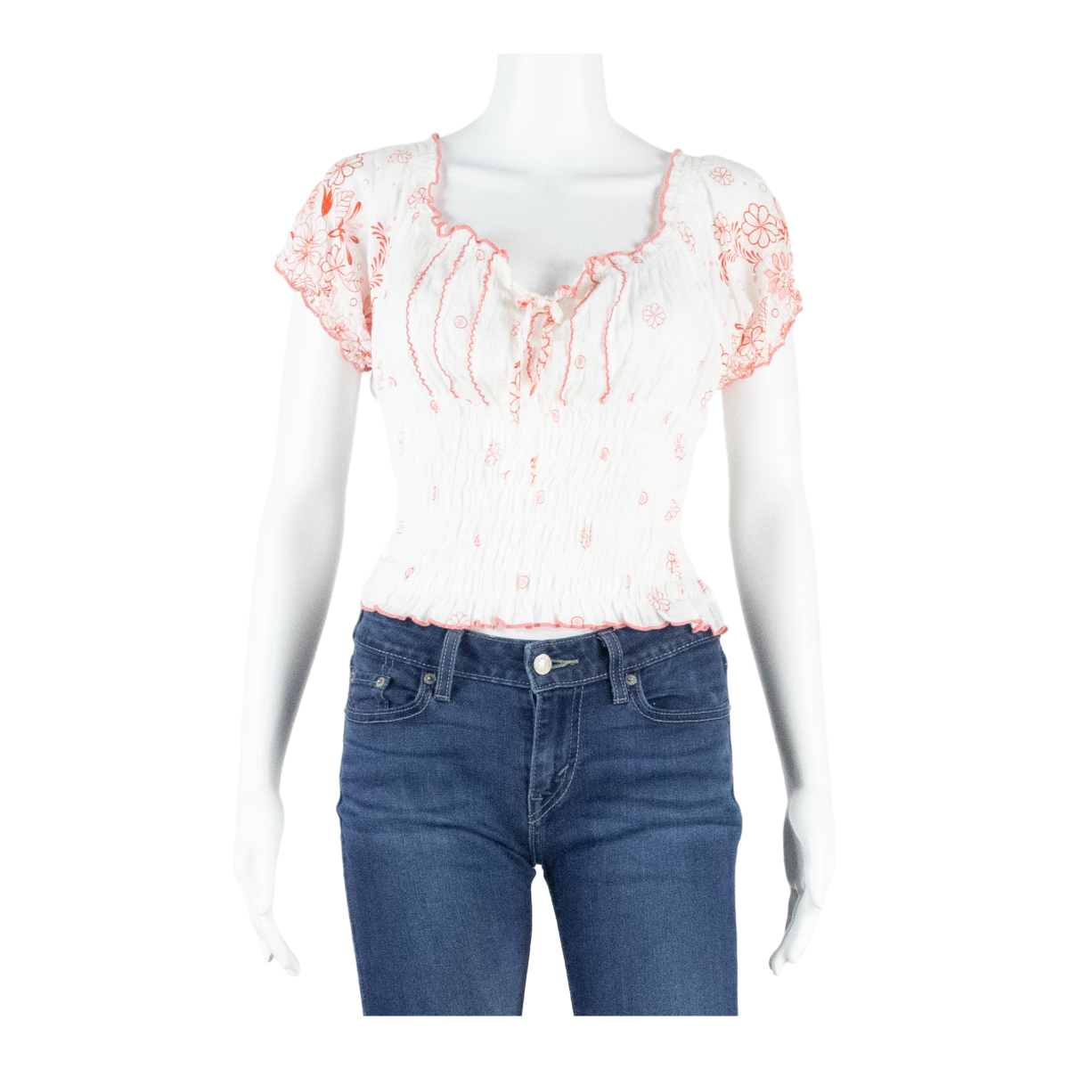 Womens Cropped Top Pink Puff Sleeve Floral L Refurbished - N/A refurbished available on Cerqular