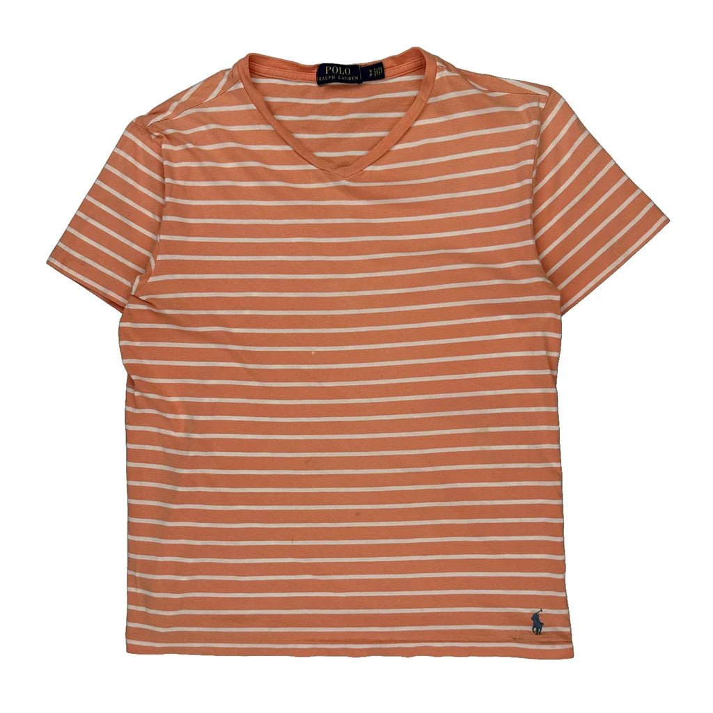 Polo By Ralph Lauren Striped T-Shirt - Small Orange Cotton Refurbished - Thrifted (note: this is a term often used to describe second- refurbished available on Cerqular